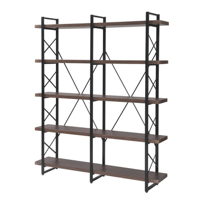 Giving Tree Home Office 5 Tier Bookshelf, X Design Etageres Storage Shelf, Industrial Bookcase for Office with Metal Frame