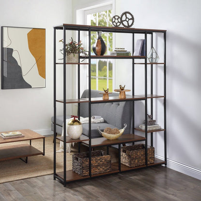 Giving Tree Bookcase and Bookshelf, Home Office 5 Tier Bookshelf, Open Freestanding Storage Shelf with Metal Frame, Brown