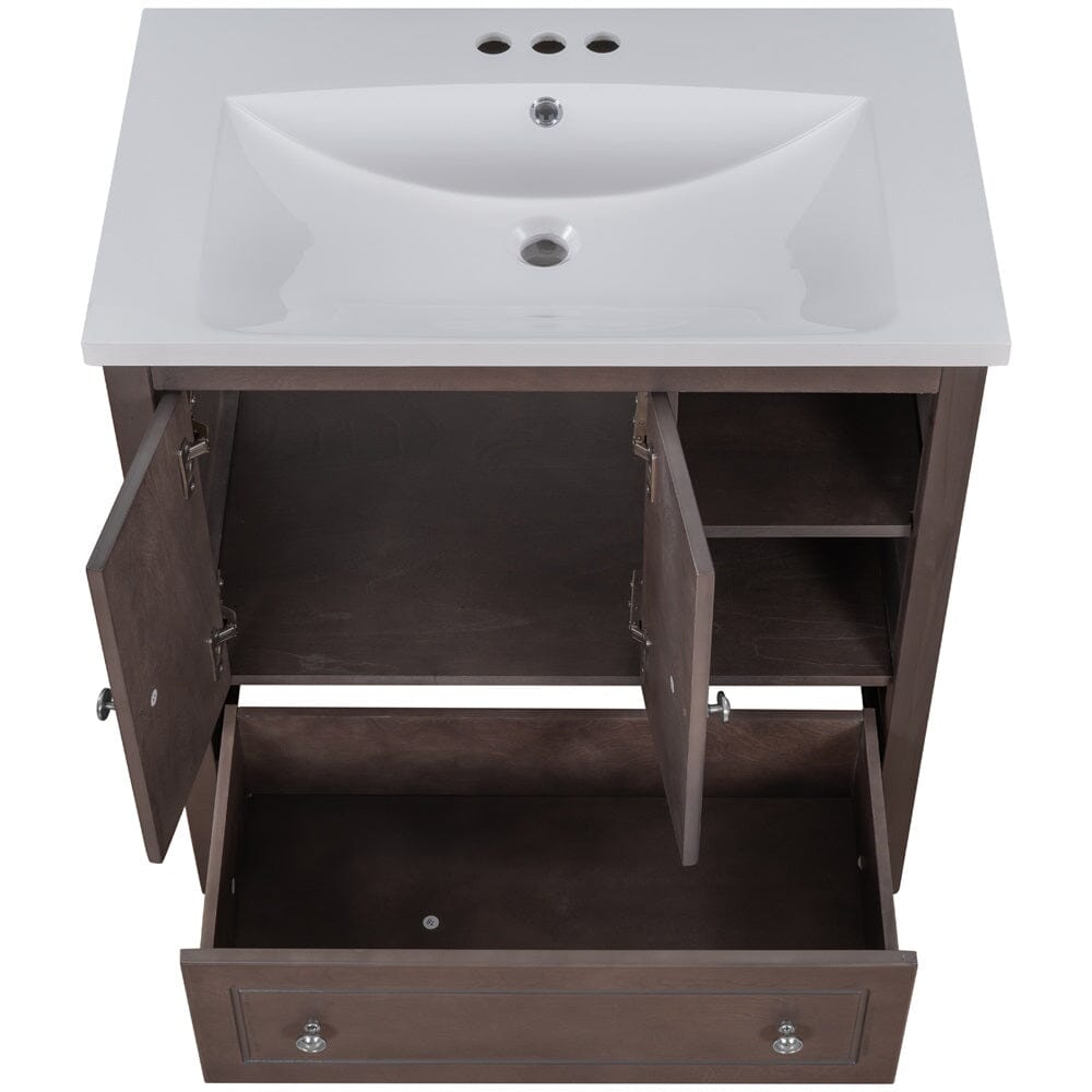 Giving Tree 30&quot; Bathroom Vanity with Sink, Bathroom Storage Cabinet with Doors and Drawers, Solid Wood Frame, Ceramic Sink, Brown