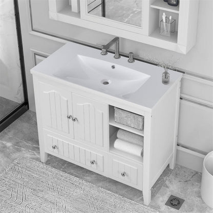 36&quot; White Bathroom Vanity with Ceramic Sink Top