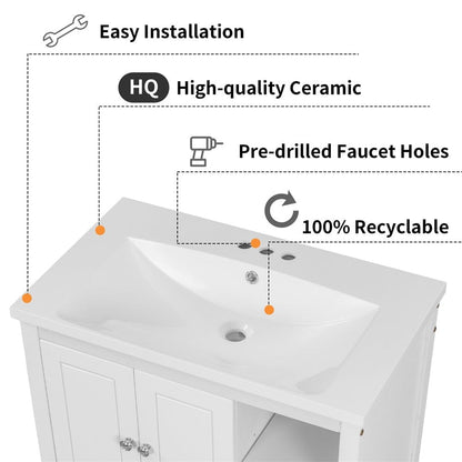 30&quot; Freestanding Bathroom Vanity Storage Cabinet with Ceramic Sink