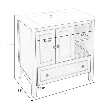 Giving Tree 30&quot; Bathroom Vanity with Sink, Bathroom Storage Cabinet with Doors and Drawers, Solid Wood Frame, Ceramic Sink, Brown