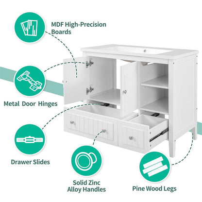 Material description for 36-inch white bathroom vanity with top sink