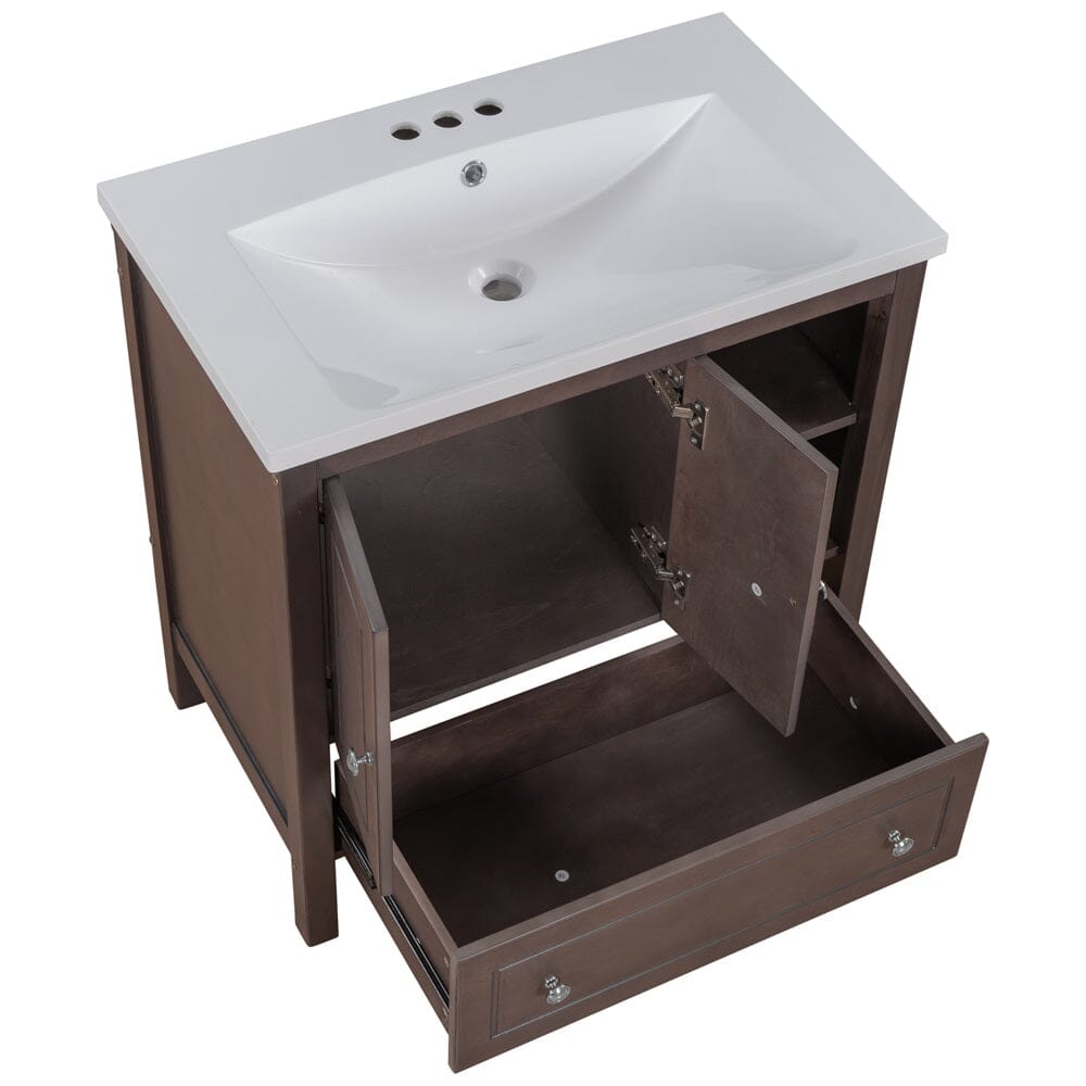 Giving Tree 30&quot; Bathroom Vanity with Sink, Bathroom Storage Cabinet with Doors and Drawers, Solid Wood Frame, Ceramic Sink, Brown