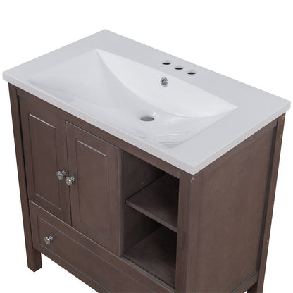 Giving Tree 30&quot; Single Bathroom Vanity Top with White Basin, 3-Faucet Holes, Ceramic, White