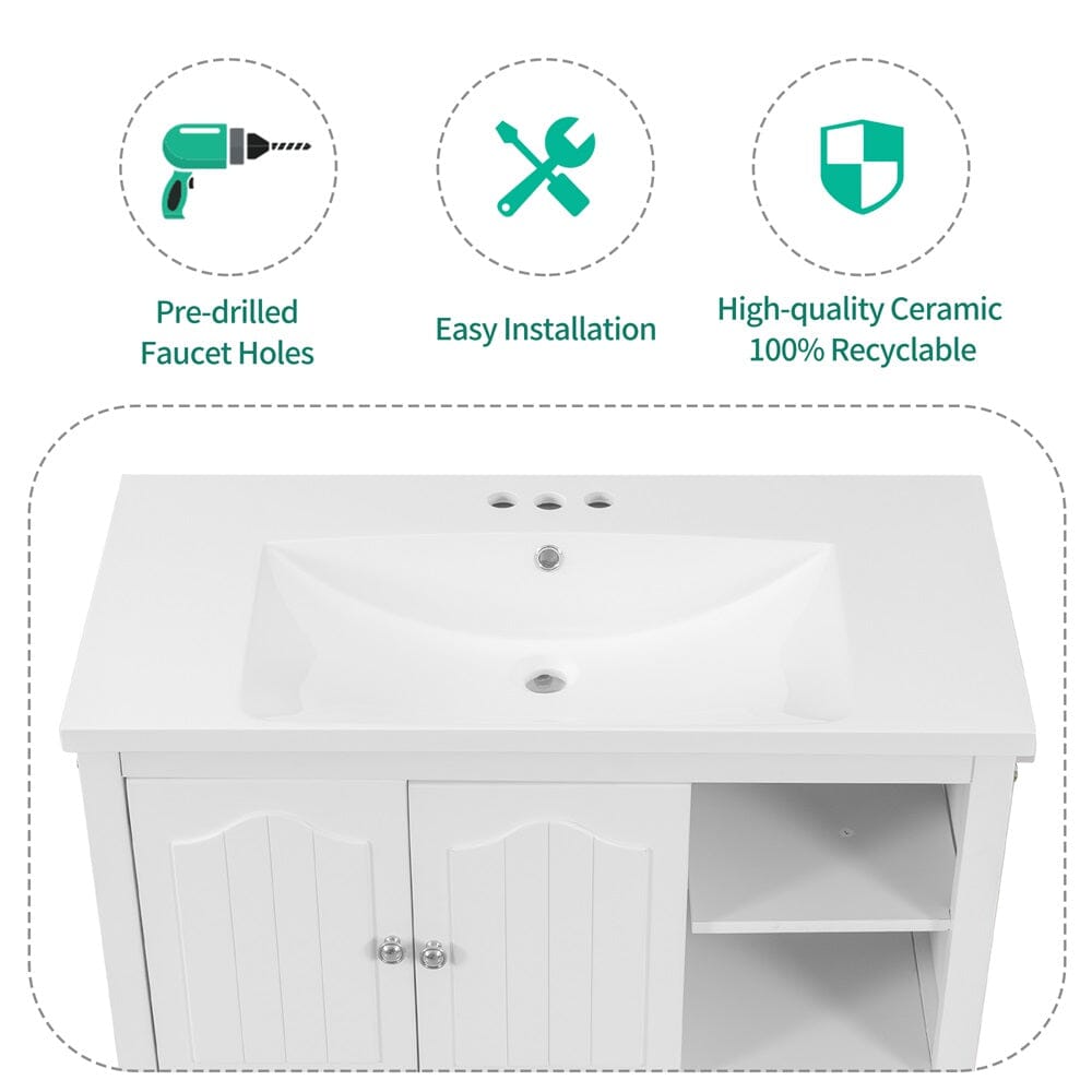 Installation instructions for 36-inch white bathroom vanity with top sink
