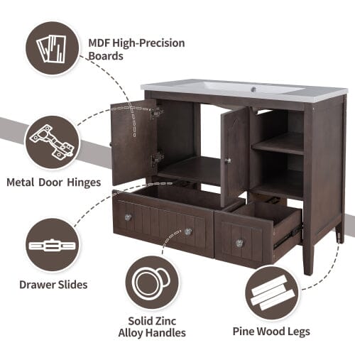 Giving Tree 36&quot; Bathroom Vanity Base Only, Solid Wood Frame and MDF Boards, Brown