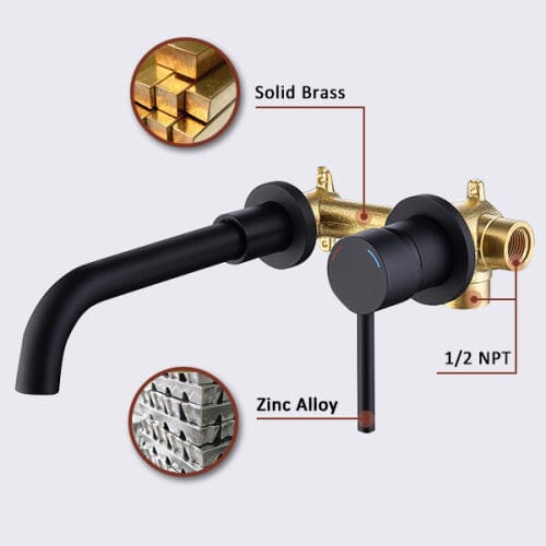 Wall Mount Faucet for Bathroom Sink or Bathtub, Single Handle 2 Holes Brass Rough-in Valve