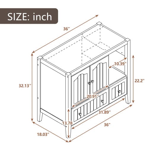 Giving Tree 36&quot; Bathroom Vanity Base Only, Solid Wood Frame and MDF Boards, Brown