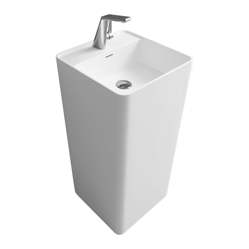 Solid Surface Square Pedestal Basin Morden Bathroom Sink Matte White