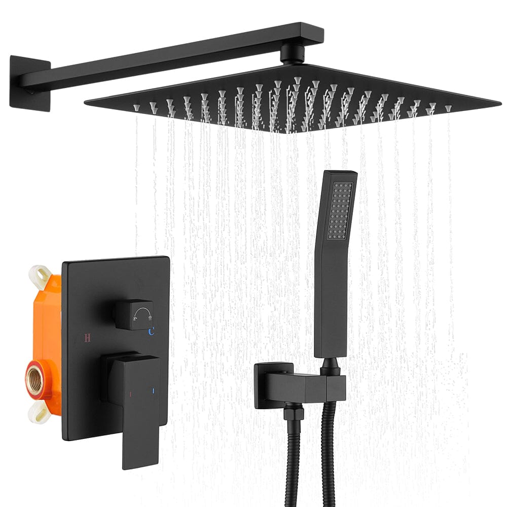 12 inch Single Handle 2-Spray Rain Shower Head Systems Square Wall Mounted Shower