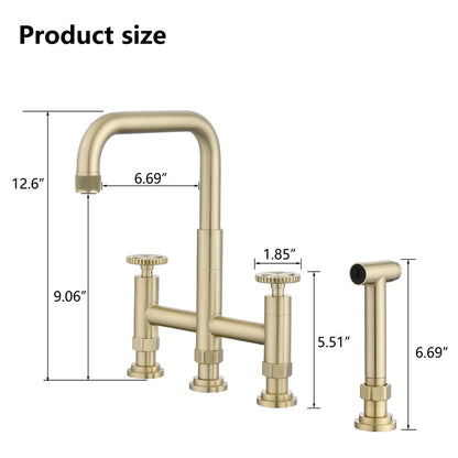 Giving Tree Double Handle Bridge Kitchen Faucet with Side Spray