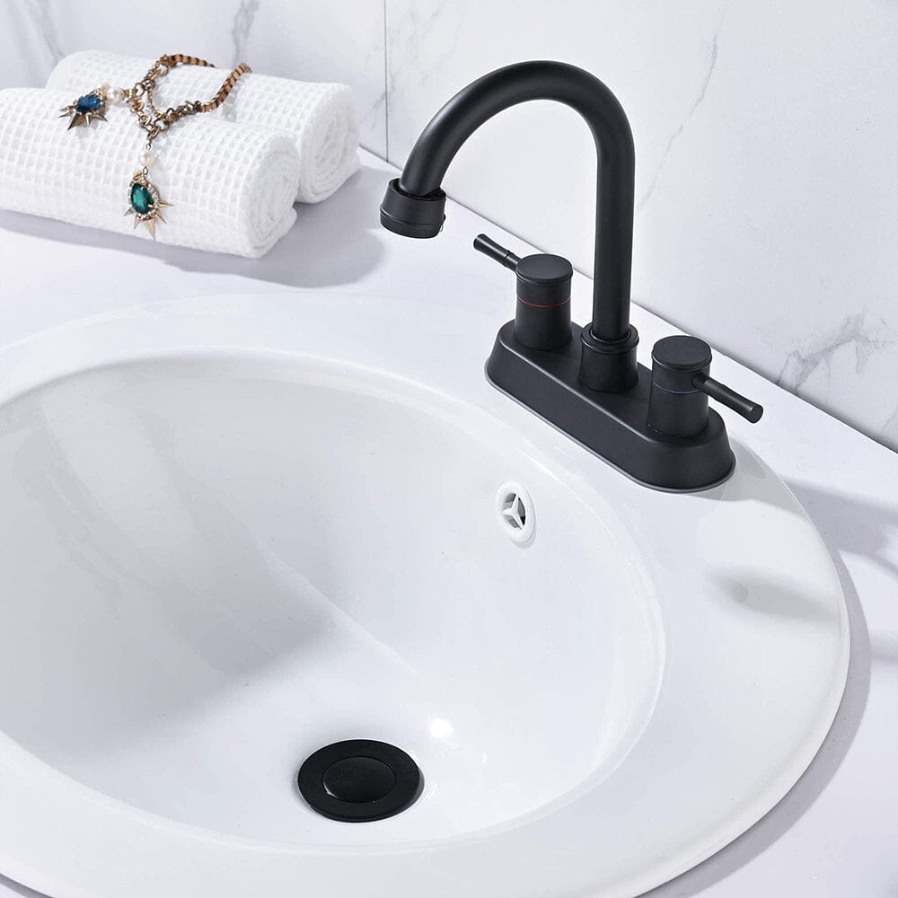 Bathroom Sink Faucet with Pop-Up Sink Drain and 2 Hoses, 3-Hole Stainless Steel High Arc