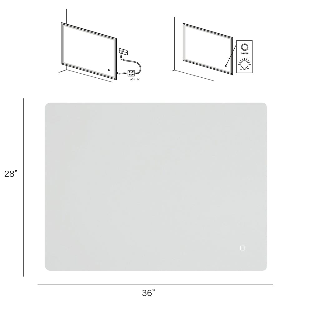 36 x 28 in. Rectangular Frameless Wall-Mount Anti-Fog LED Light Bathroom Vanity Mirror