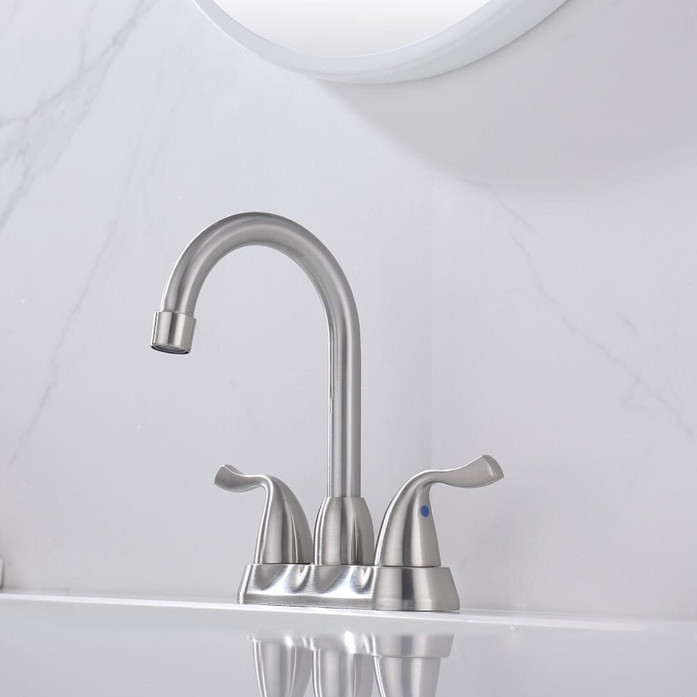 Giving Tree 2-Handle Bathroom Sink Faucet with Plastic Pop-up Drain and Lead-Free cUPC Supply Lines RV 3 Holes Brushed Nickel