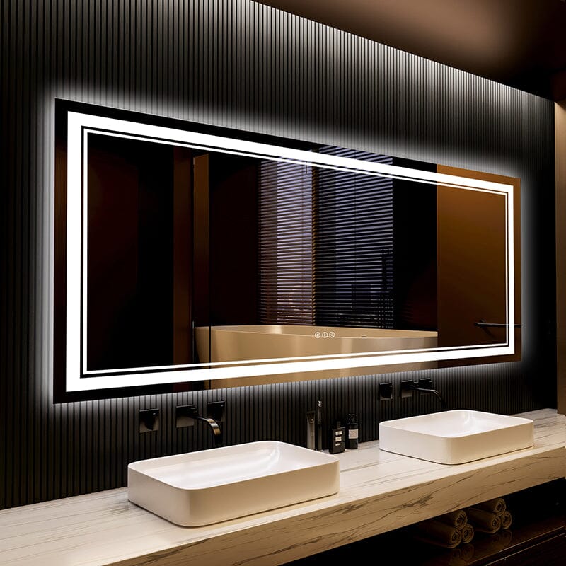 84 in. W x 32 in. H LED Light Bathroom Vanity Mirror Large Rectangular Frameless Anti Fog