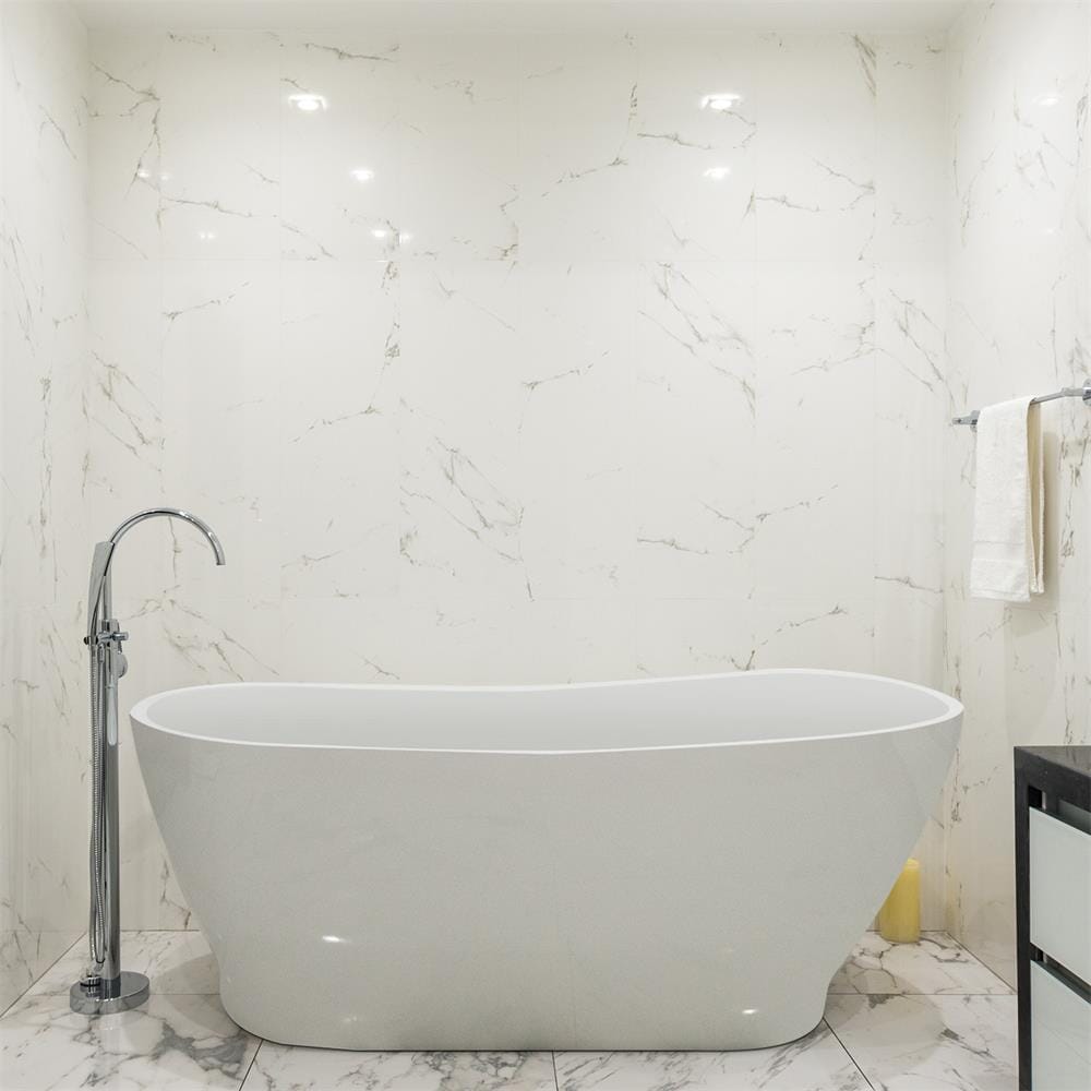 Modern Bathroom 63&quot; Acrylic Curve Flatbottom Freestanding Bathtub in White