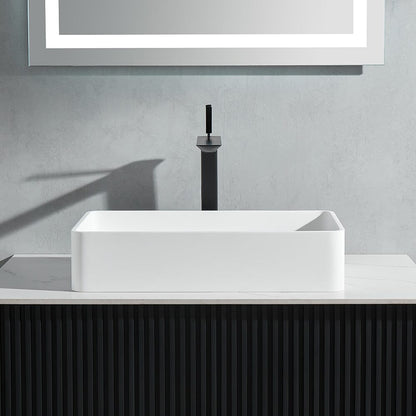 Rectangular Vessel 21&quot; X 14&quot; White Stone Resin Modern Above Counter Bathroom Vanity Sink