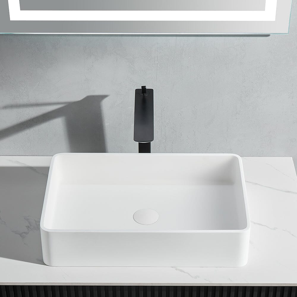 Rectangular Vessel 21&quot; X 14&quot; White Stone Resin Modern Above Counter Bathroom Vanity Sink