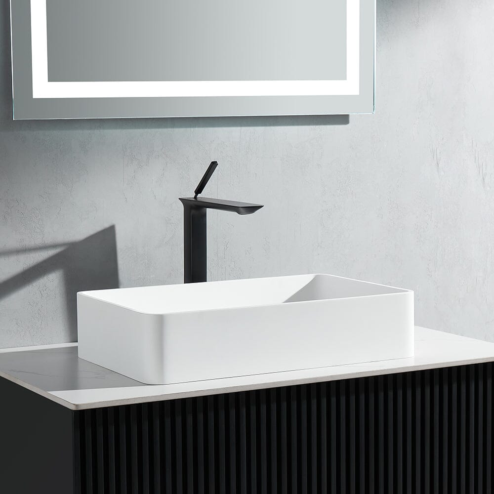 Rectangular Vessel 21&quot; X 14&quot; White Stone Resin Modern Above Counter Bathroom Vanity Sink