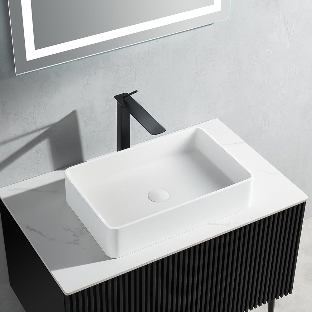 Rectangular Vessel 21&quot; X 14&quot; White Stone Resin Modern Above Counter Bathroom Vanity Sink