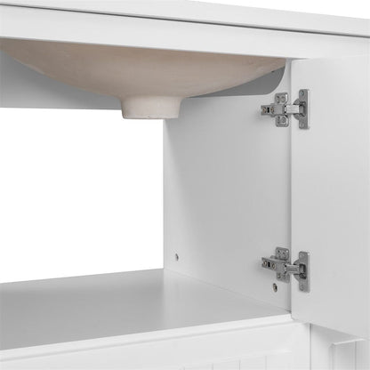 Opening and closing door mechanism for 36-inch white bathroom vanity with top sink and sink bottom
