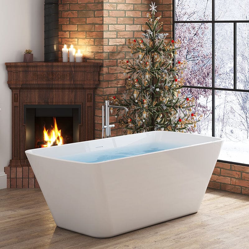 Giving Tree 59 Inch Lucite Acrylic Bathtub Trapezoidal Shape Freestanding Soaking Tub Glossy White