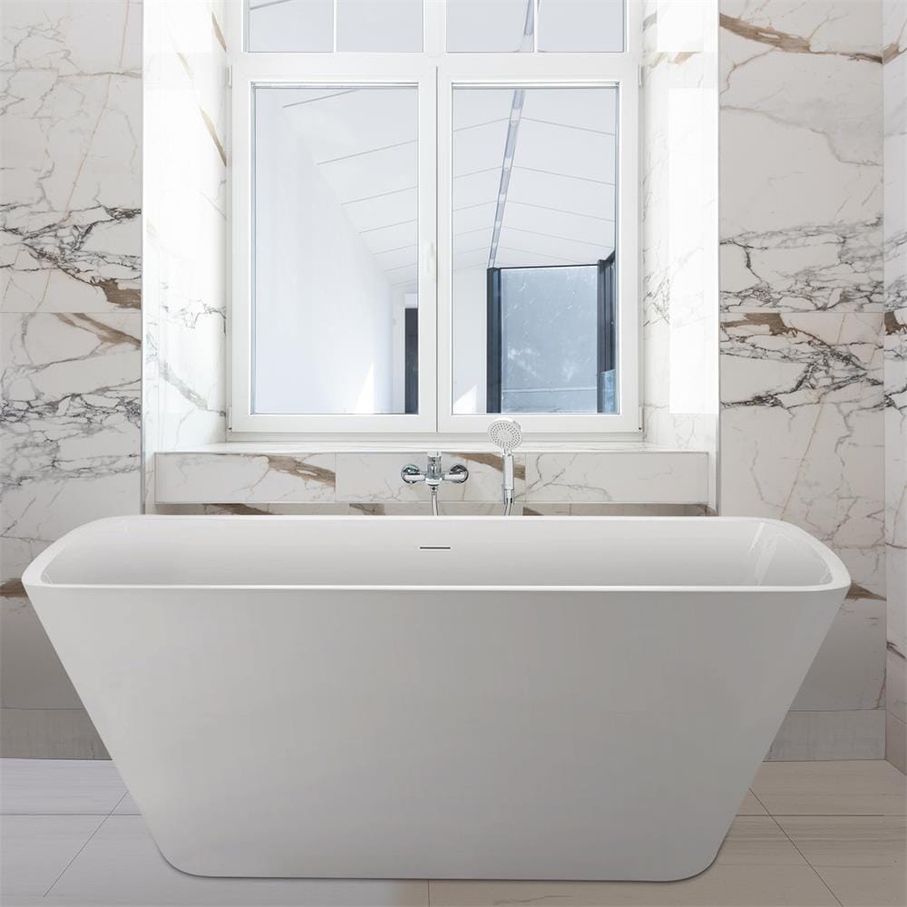 Giving Tree 59 Inch Lucite Acrylic Bathtub Trapezoidal Shape Freestanding Soaking Tub Glossy White