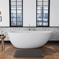71'' Solid Surface Stone Resin Oval-shaped Freestanding Soaking Bathtub with Overflow