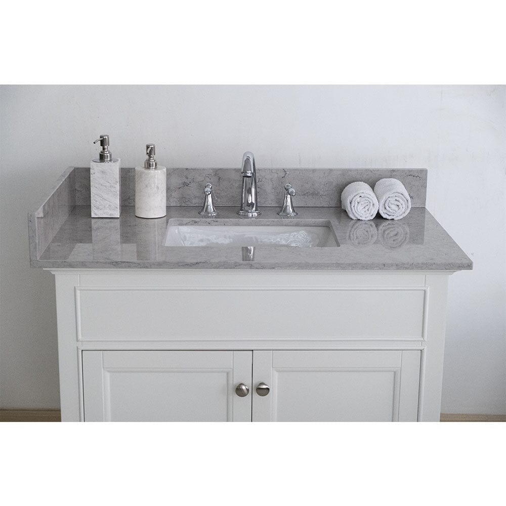 Giving Tree 31 inches bathroom stone vanity top calacatta gray engineered marble color with undermount ceramic sink and 3 faucet hole with backsplash