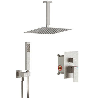12&quot; Ceiling Mounted Square Shower Systems with Head Shower &amp; Hand Shower Combo Set