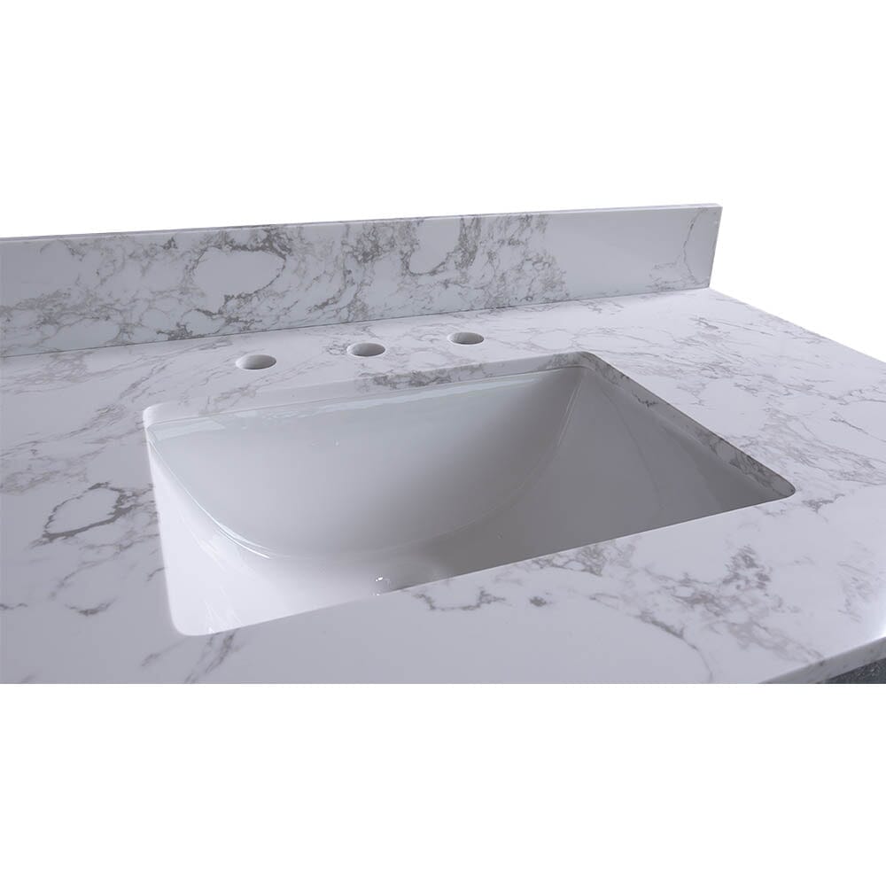 Giving Tree 49&quot; carrara white engineered stone vanity top backsplash