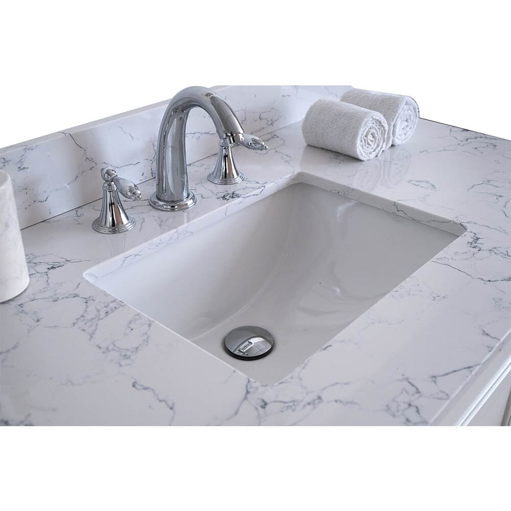 Giving Tree 31&quot;x 22&quot; bathroom stone vanity top carrara jade engineered marble color with undermount ceramic sink and 3 faucet hole with backsplash