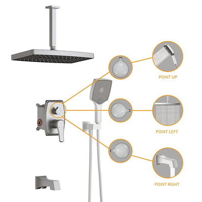 Shower Set 14&quot; Rectangular Ceiling Shower Head with Hand Shower &amp; Tub Spout