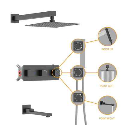 Bathroom 12&quot; Square Wall Mounted Shower Set with Hand Shower &amp; Tub Spout