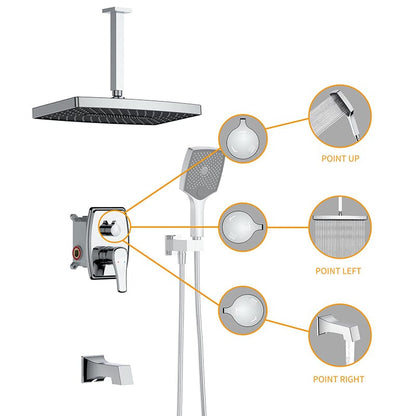 Shower Set 14&quot; Rectangular Ceiling Shower Head with Hand Shower &amp; Tub Spout