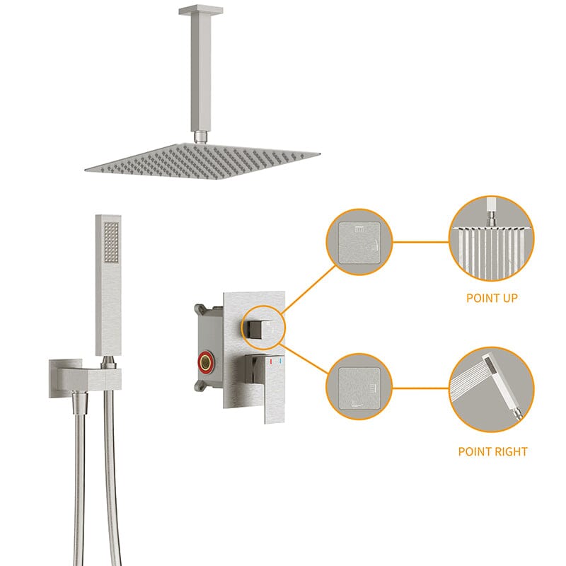 12&quot; Ceiling Mounted Square Shower Systems with Head Shower &amp; Hand Shower Combo Set