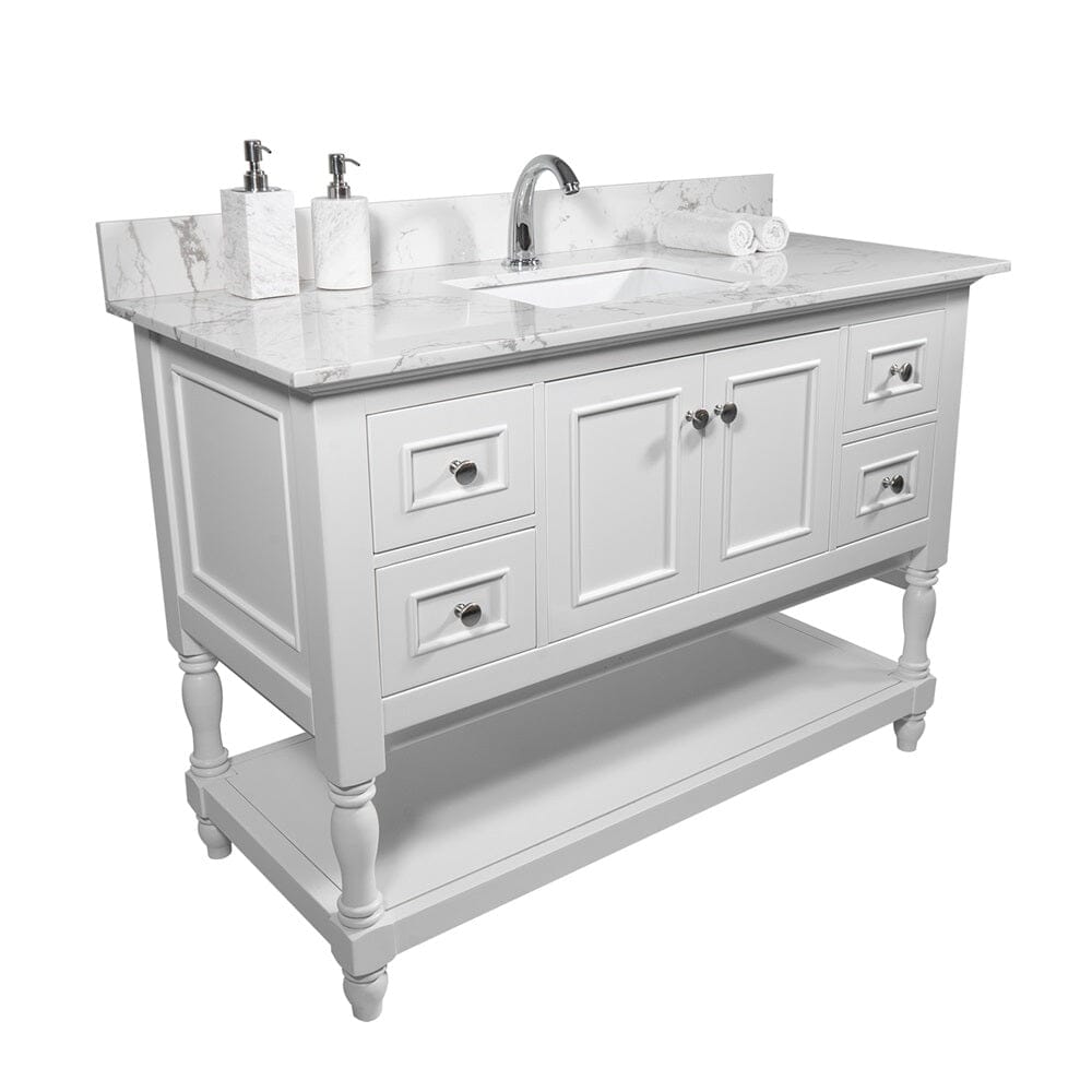 Giving Tree 43‘’x22&quot; bathroom stone vanity top engineered stone carrara white marble color with rectangle undermount ceramic sink and single faucet hole with back splash