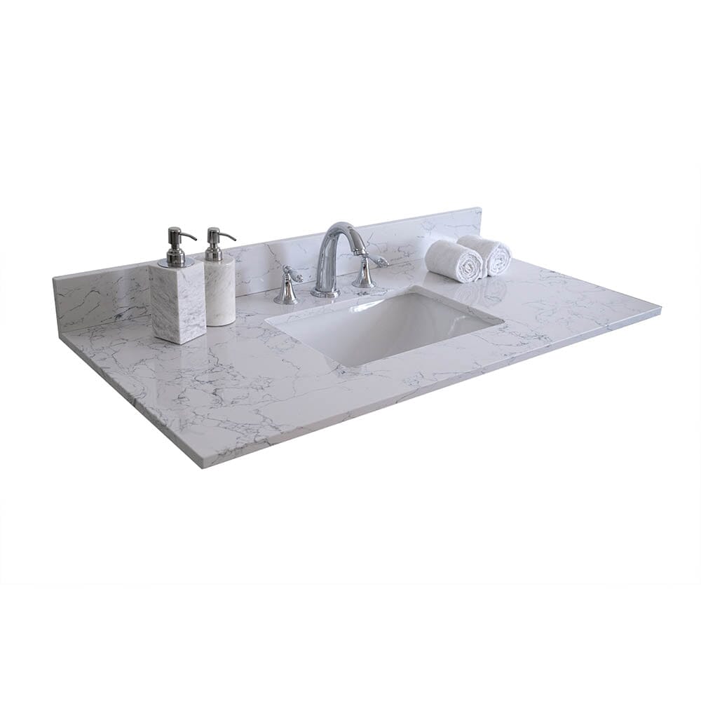 Giving Tree 37&quot;x 22&quot; bathroom stone vanity top Carrara jade engineered marble color with undermount ceramic sink and 3 faucet hole with backsplash