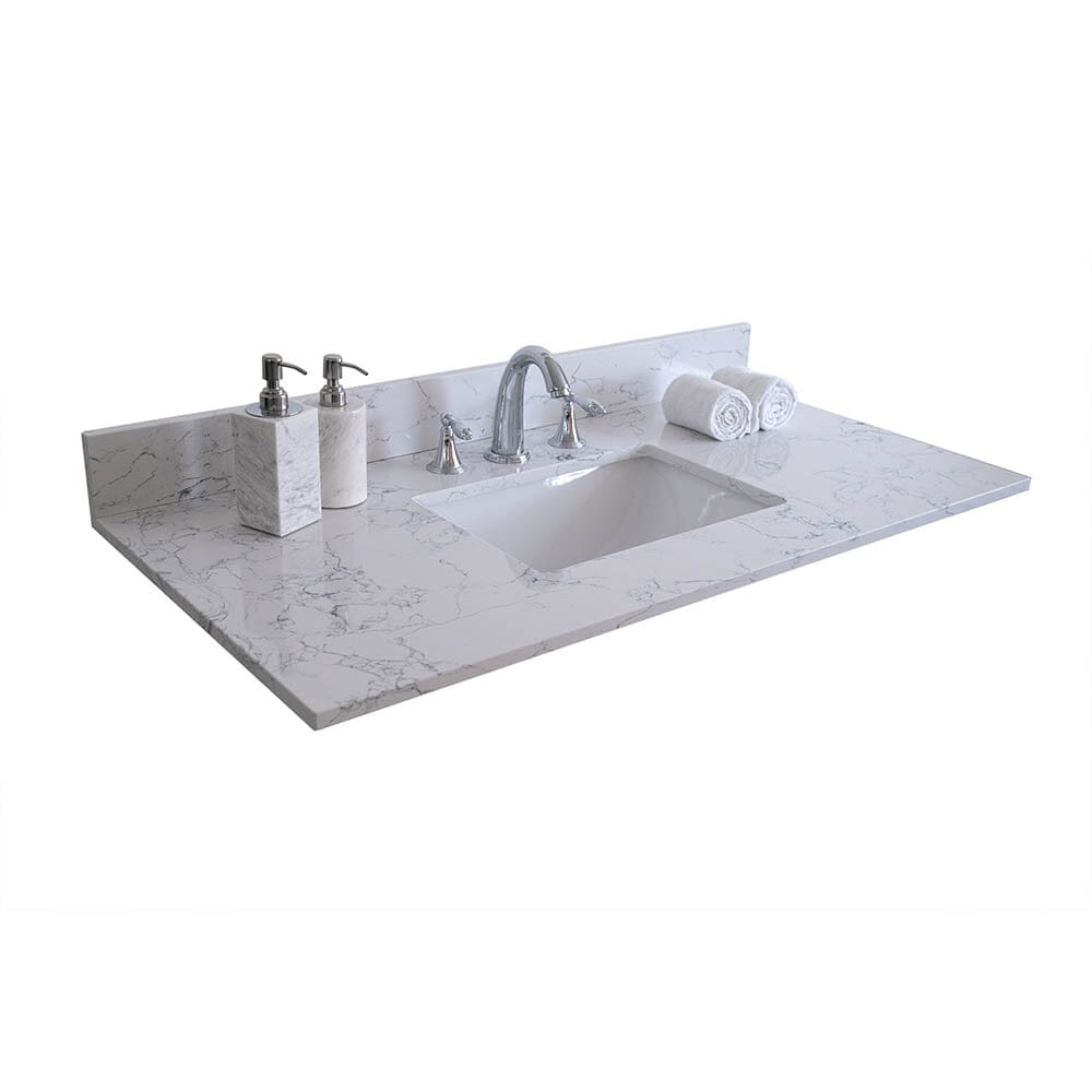 Dropship 37inch Bathroom Vanity Top Stone Carrara White New Style Tops With  Rectangle Undermount Ceramic Sink And Back Splash With 3 Faucet Hole For  Bathrom Cabinet to Sell Online at a Lower