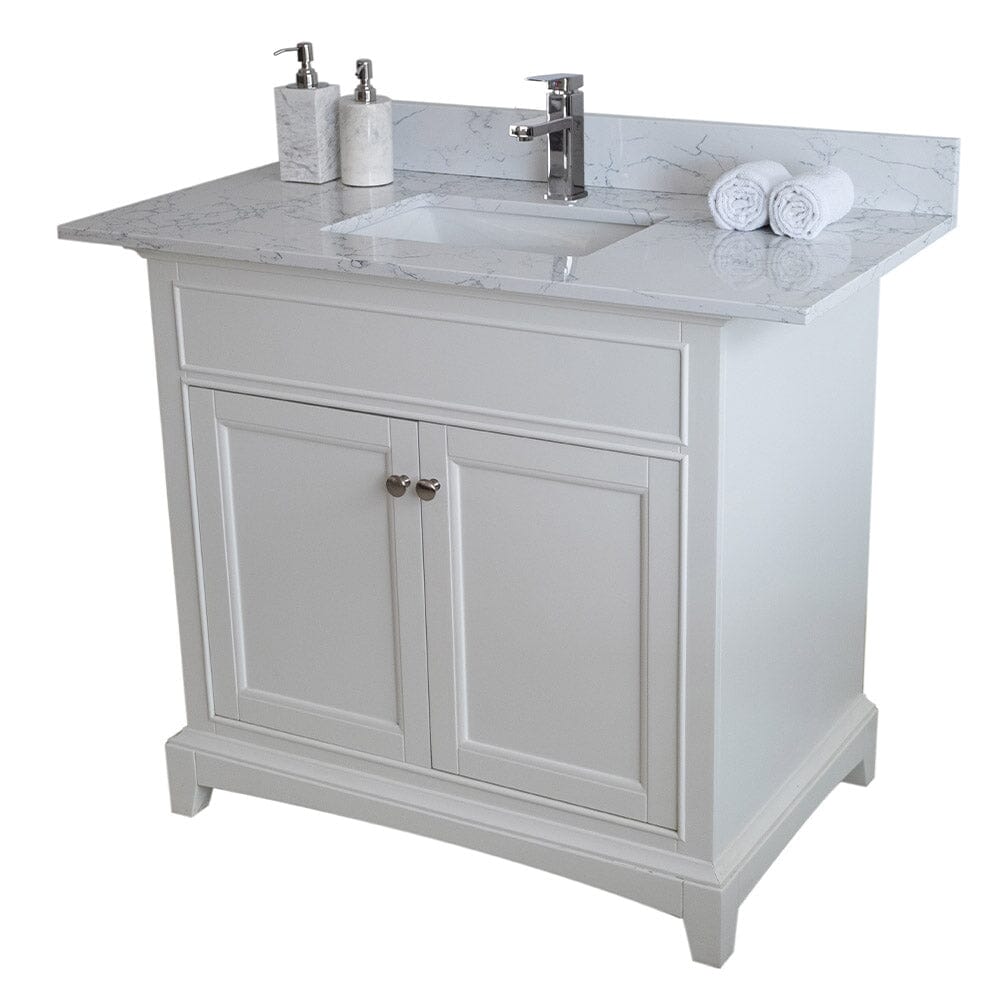 Giving Tree 37&quot;x 22&quot; bathroom stone vanity top carrara jade engineered marble color with undermount ceramic sink and single faucet hole with backsplash