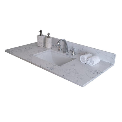 Giving Tree 43&quot;x 22&quot; bathroom stone vanity top carrara jade engineered marble color with undermount ceramic sink and 3 faucet hole with backsplash