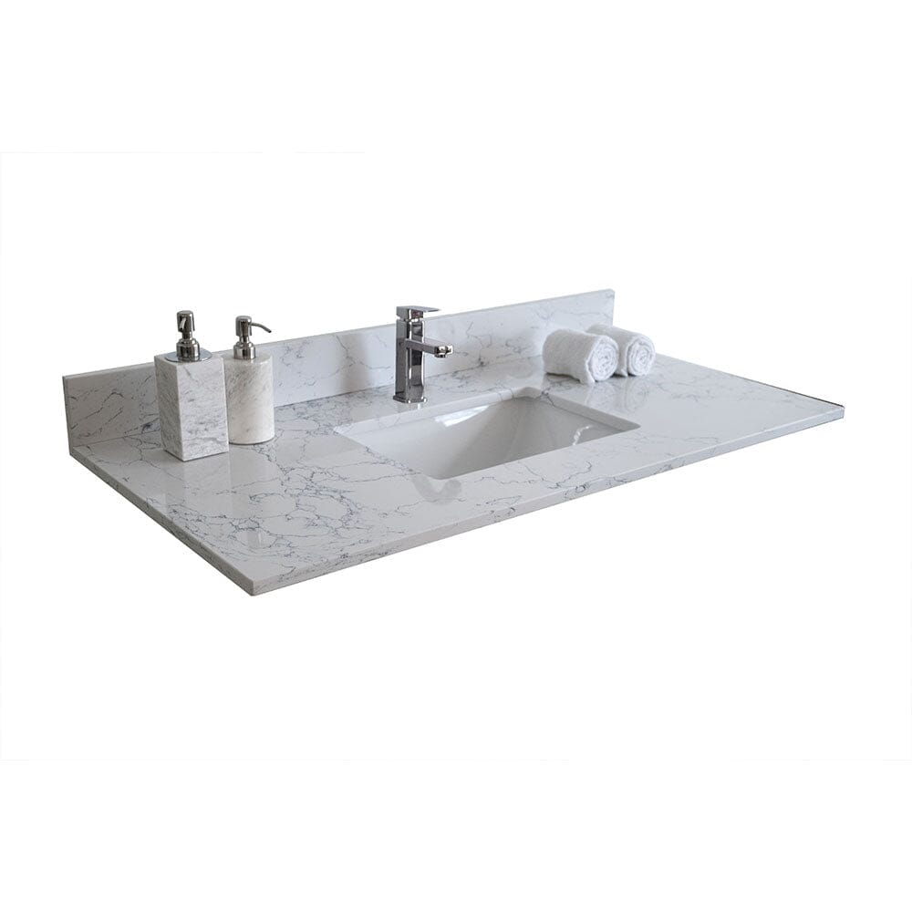 Giving Tree 43&quot;x 22&quot; bathroom stone vanity top carrara jade engineered marble color with undermount ceramic sink and single faucet hole with backsplash