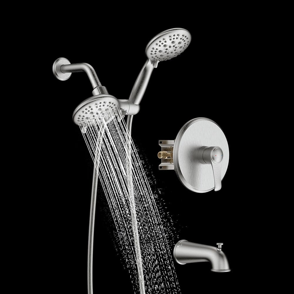 6 Spray Mode Dual Rain &amp; Handheld Shower Heads &amp; Tub Spout Combo Set