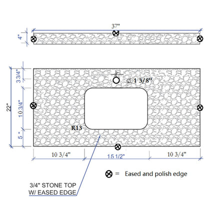 Giving Tree 37 inches bathroom stone vanity top calacatta gray engineered marble color with undermount ceramic sink and single faucet hole with backsplash