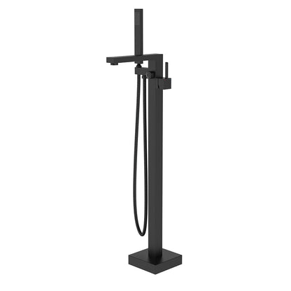 Matte Black Freestanding Bathtub Faucet Floor Mount Tub Filler Single Handle with Hand Shower