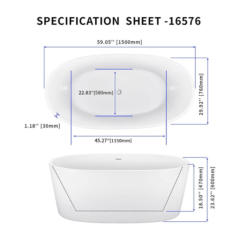 Giving Tree 59&quot; Acrylic Modern Bathtub Oval Shape Freestanding Soaking Tub