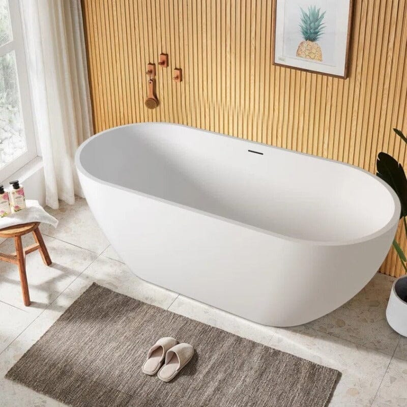 62 x 28 In Oval Freestanding Soaking Bathtub Acrylic White