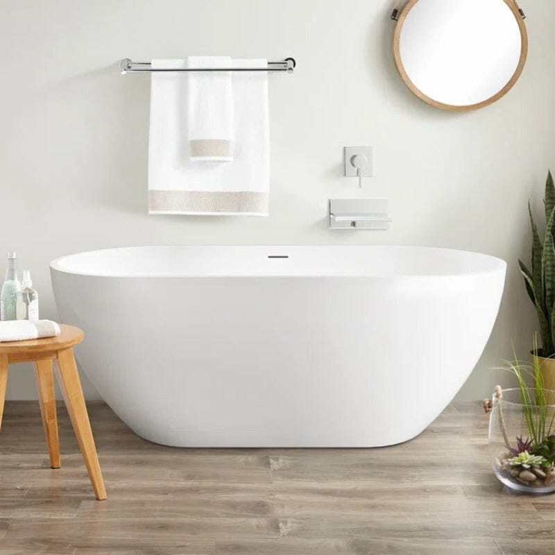 62 x 28 In Oval Freestanding Soaking Bathtub Acrylic White