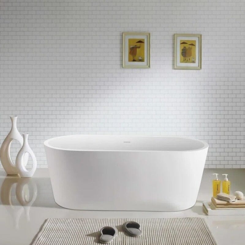 65&quot; Acrylic Oval Flatbottom Freestanding Soaking Bathtub in Glossy White